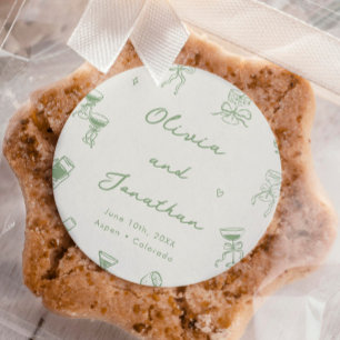 Adesivo Redondo Casamento Verde Desenho Mão