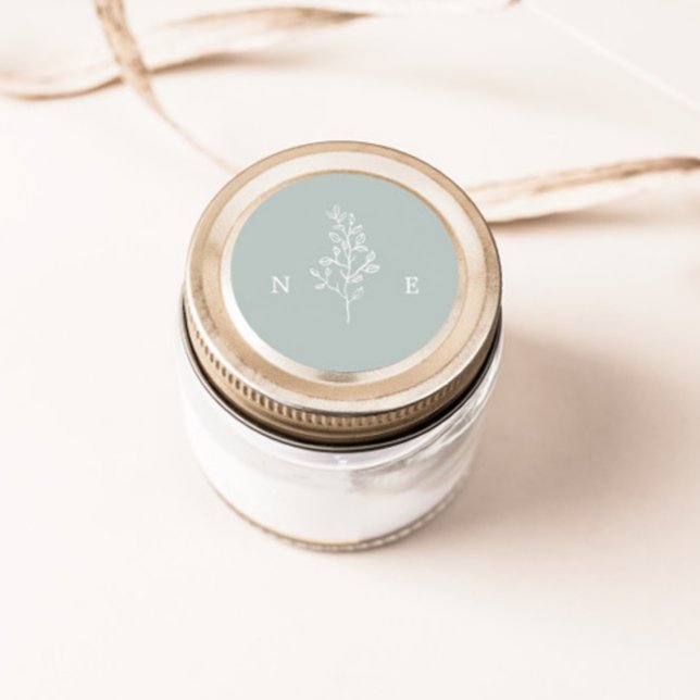 Adesivo Redondo Casamento Verde do Sage com o Monograma Elegante (Criador carregado)