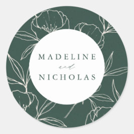 Adesivo Redondo Casamento Verde e Creme com Escuro Botânico Modern