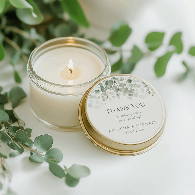 Adesivo Redondo Casamento Verde Eucalyptus Sage Muito Obrigado (Criador carregado)