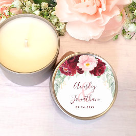 Adesivo Redondo Casamento Verde Floral de Blush Burgundy Moderno