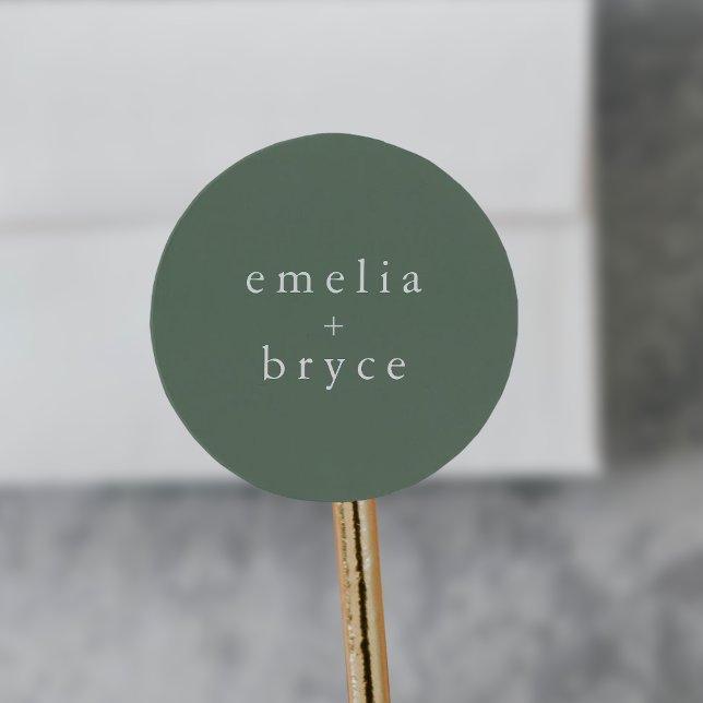 Adesivo Redondo Casamento Verde - Floresta Florestal da EMELIA (EMELIA Forest Woodland Nature Sage Green Wedding Classic Round Sticker)