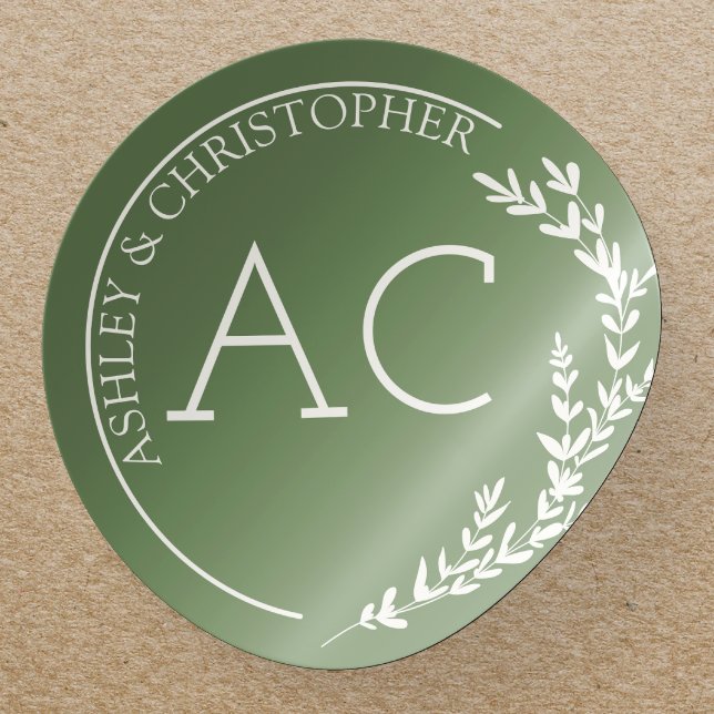 Adesivo Redondo Casamento Verde Mudado com Quadro Foliar Moderno (Criador carregado)