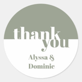 Adesivo Redondo Casamento Verde Sage Personalizado Obrigado