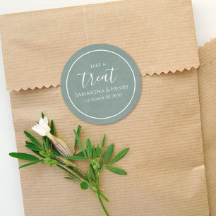 Adesivo Redondo Casamento Verde Simples Rótulo de Caligrafia para 