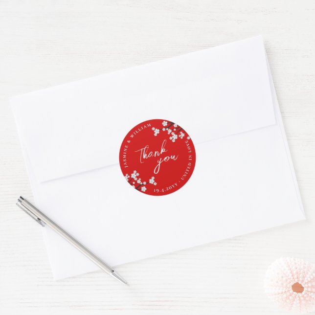 Adesivo Redondo Casamento Vermelho Asiático de Cereja Zen Sakura (Envelope)