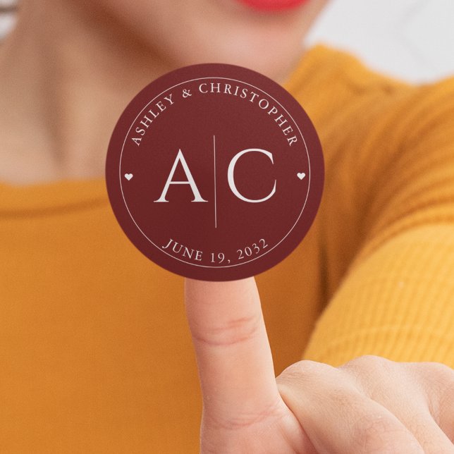 Adesivo Redondo Casamento Vermelho da Crimson Moderna Elegante (Criador carregado)