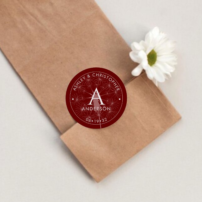 Adesivo Redondo Casamento Vermelho da Crimson Moderna Elegante (Criador carregado)