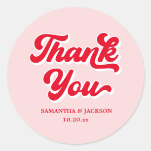 Adesivo Redondo Casamento Vermelho e Rosa Retro