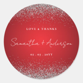 Adesivo Redondo Casamento Vermelho e Sparkle Elegante