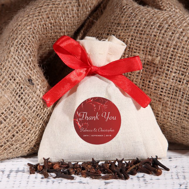 Adesivo Redondo Casamento Vermelho Elegante Obrigado (Criador carregado)