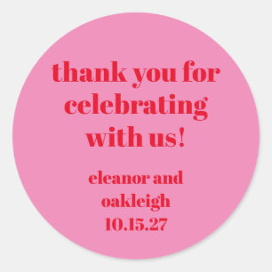 Adesivo Redondo Casamento Vermelho Moderno Vermelho Cor-de-rosa Ne