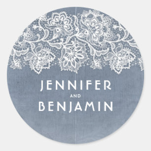 Adesivo Redondo Casamento vintage azul e branco da luz empoeirada