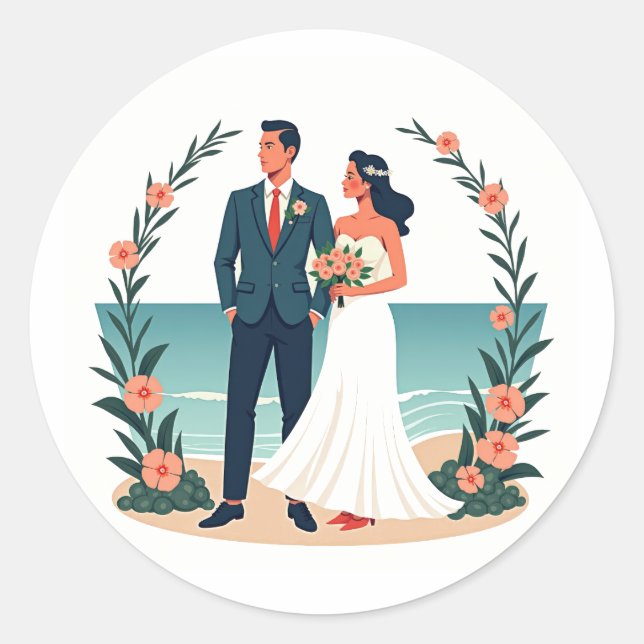 Adesivo Redondo Casamento vintage Beach Sticker (Frente)