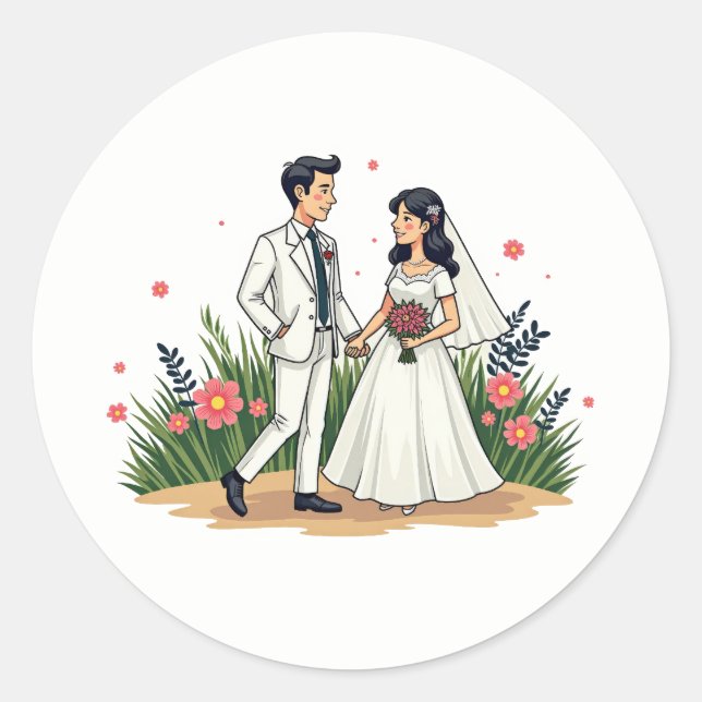 Adesivo Redondo Casamento vintage Casal (Frente)
