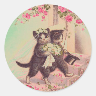 Adesivo Redondo Casamento vintage Cats Bride e Groom