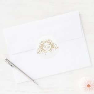 Adesivo Redondo Casamento Vintage da Flora Dourada Elegante France