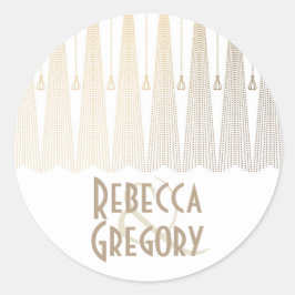 Adesivo Redondo Casamento vintage de Deco de Arte Dourada e Branca