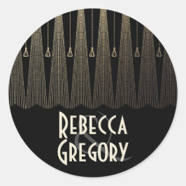 Adesivo Redondo Casamento vintage de Deco de Arte Dourada e Negra