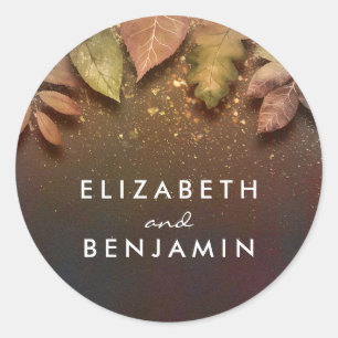 Adesivo Redondo Casamento vintage de Folhas Douradas