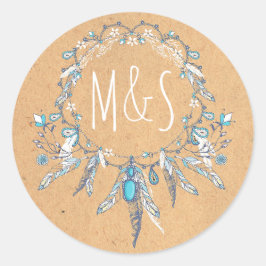 Adesivo Redondo casamento vintage do dreamcathcer boho