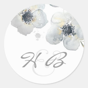 Adesivo Redondo Casamento vintage floral da aguarela da anêmona