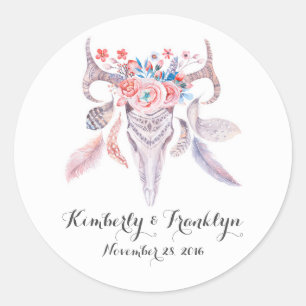 Adesivo Redondo casamento vintage floral do boho do crânio