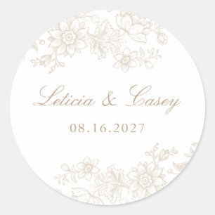 Adesivo Redondo Casamento vintage Floral Elegante