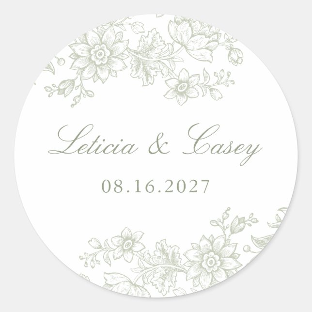Adesivo Redondo Casamento vintage Floral Elegante (Frente)