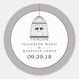 Adesivo Redondo Casamento Vintage Heart Birdcage True Love