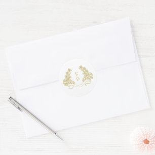 Adesivo Redondo Casamento Vintage Herança de Marfim Dourado