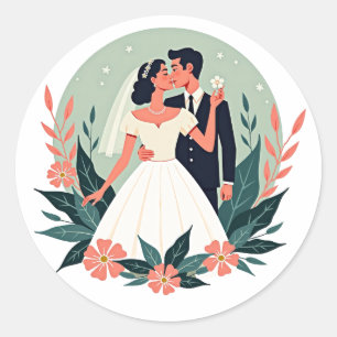 Adesivo Redondo Casamento vintage Kiss Sticker