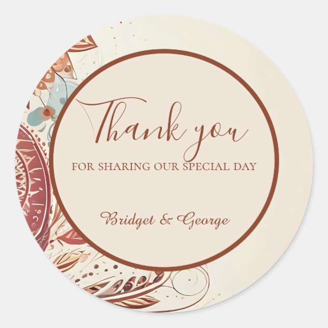 Adesivo Redondo casamento vintage natural bege (Frente)