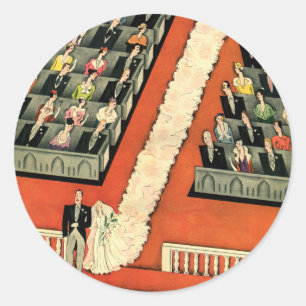 Adesivo Redondo Casamento Vintage, Noiva e Noivo Art Déco Recém-Ca