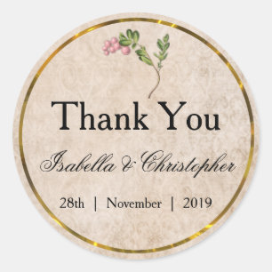 Adesivo Redondo Casamento Vintage Pink Berries Obrigado