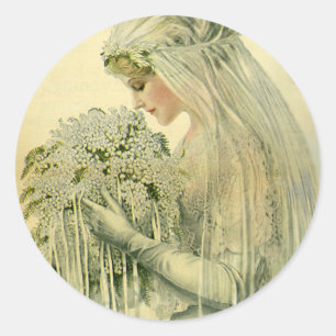 Adesivo Redondo Casamento vintage, Retrato de Noiva Vitoriana