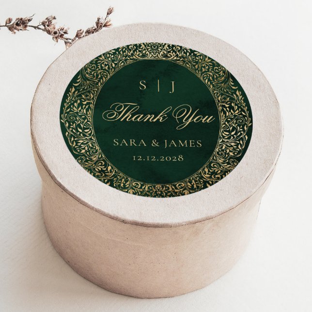 Adesivo Redondo Casamento Vitoriano do Ornamentado Verde Dourado O (Criador carregado)