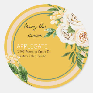 Adesivo Redondo Casamento Vivendo o Dream Floral & Foliage Address