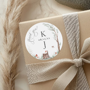 Adesivo Redondo Casamento Whimsical Da Árvore De Aquarela Obrigado