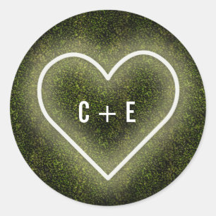 Adesivo Redondo Casamento White Neon Heart Boxwood
