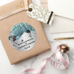 Adesivo Redondo Casamentos de Aqua Marroquino de Prata Musical