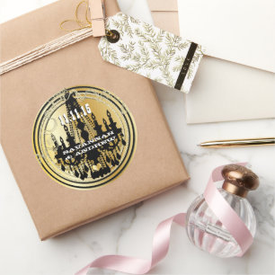 Adesivo Redondo Casamentos de Chandelier de Dourada e Preto Musica