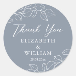 Adesivo Redondo Casamentos de Eucalipto Azul Empoeirado Obrigado