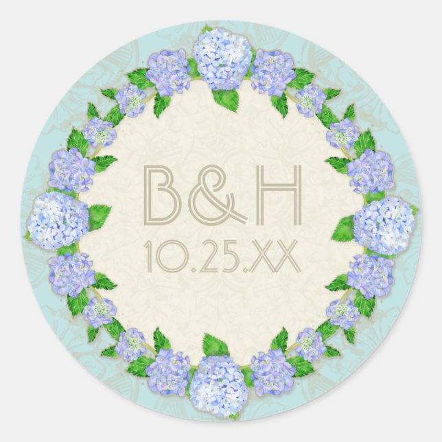 Adesivo Redondo Casamentos Formais Elegantes Formais Azul Hydrange (Frente)