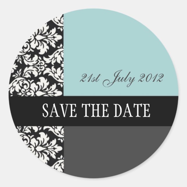 Adesivo Redondo Casamentos tema damasco azuis e pretas (Frente)