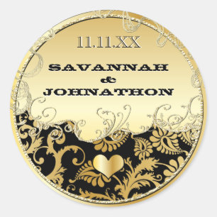 Adesivo Redondo Casamentos tema damasco Dourados Elegantes Musicai