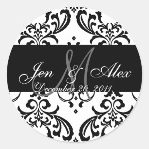 Adesivo Redondo Casamentos tema damasco Monogramas Noivos