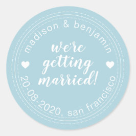 Adesivo Redondo Casando-se Salve a Data Azul