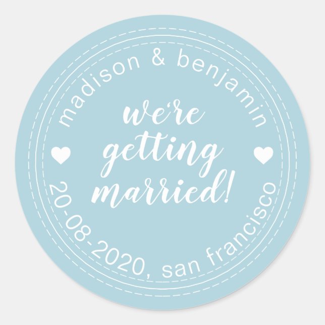 Adesivo Redondo Casando-se Salve a Data Azul (Frente)