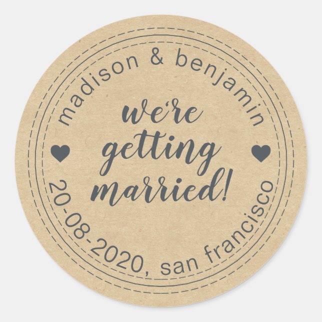 Adesivo Redondo Casando-se Salve a data Kraft Envelope Seal (Frente)